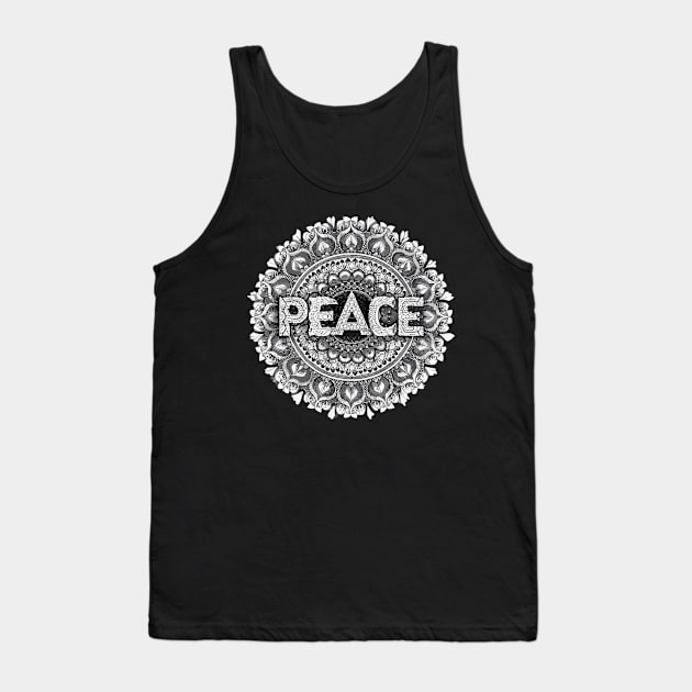 Peace text with mandala art Tank Top by Style Troop